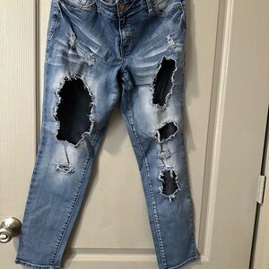 Distressed Blue Jeans Fishnets Y2K Sexy Party Skinny Size 9 Elite Jeans